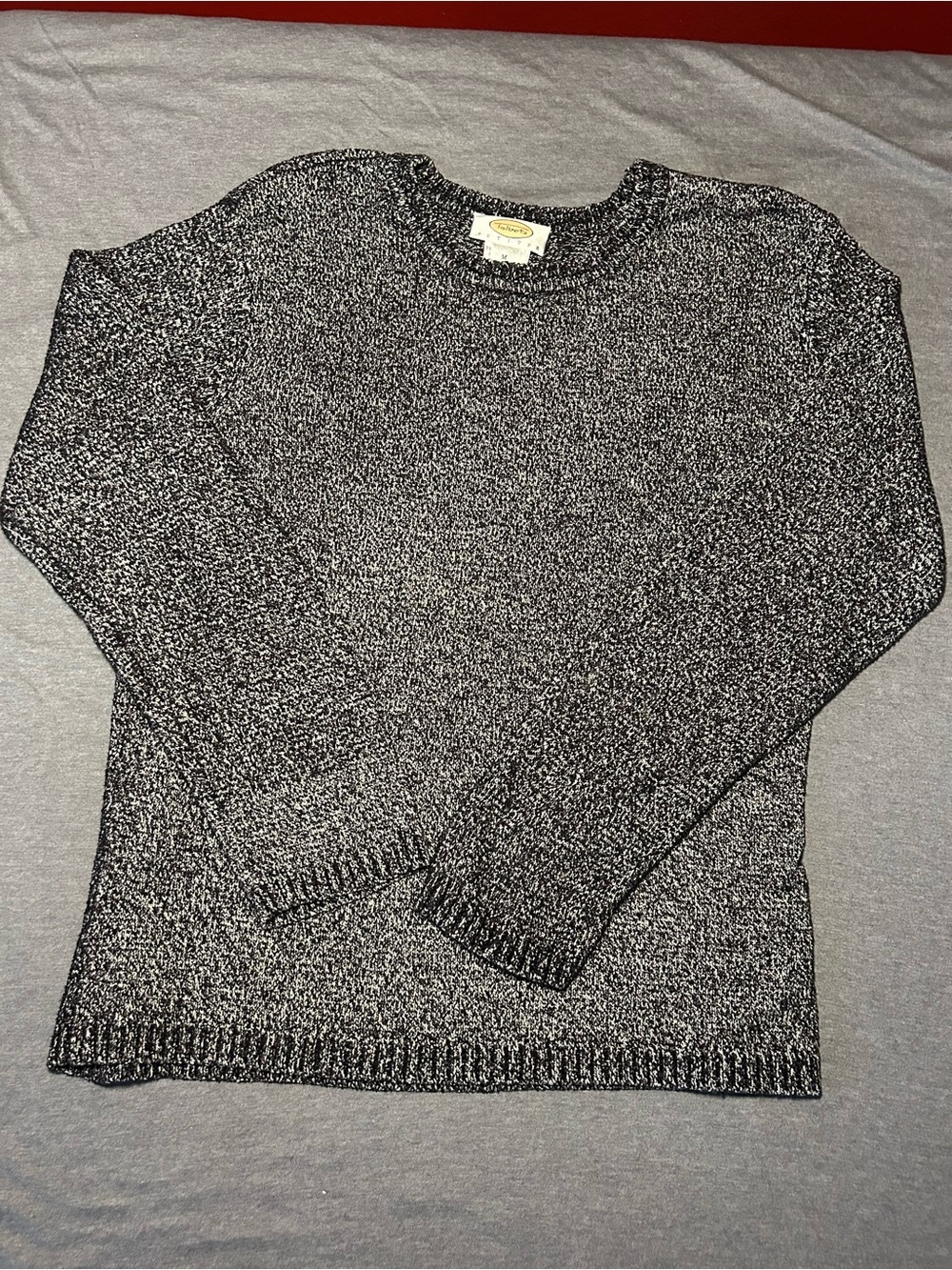 Talbots Womens Marled Black and White Crewneck Sweater